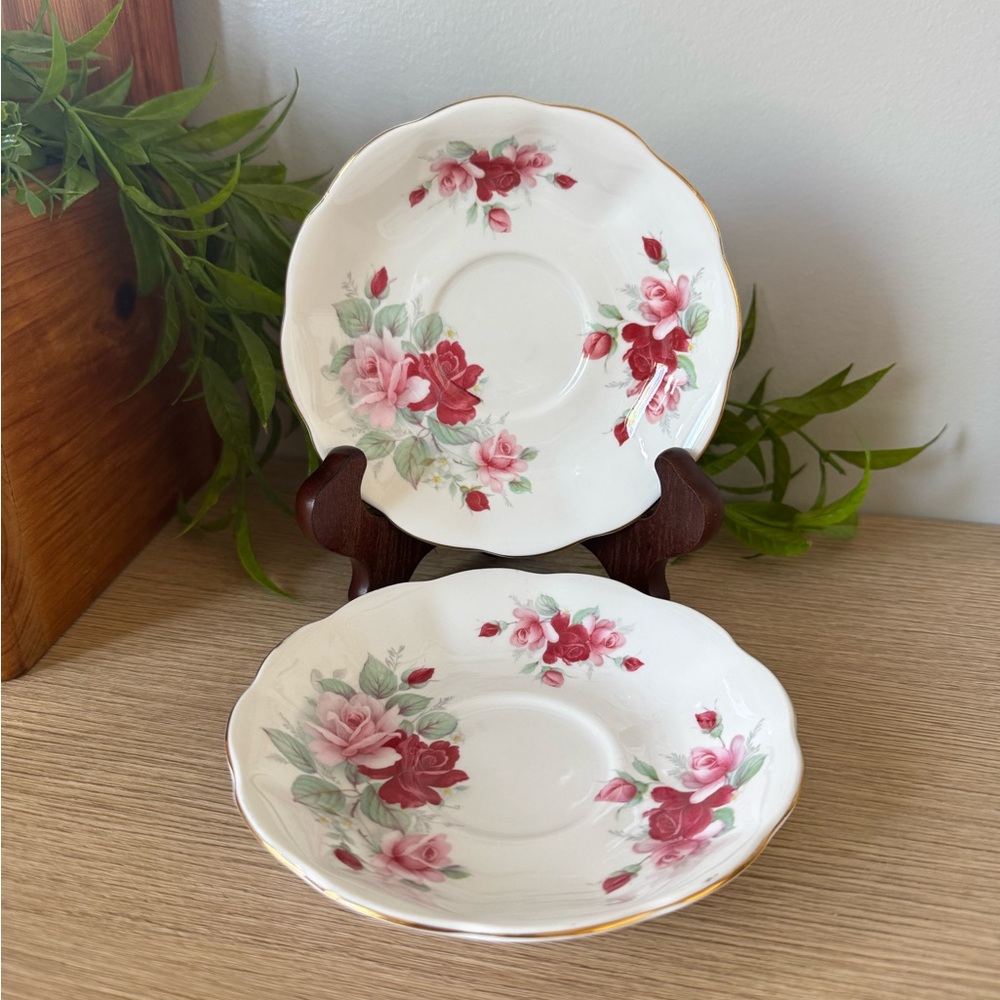 Royal Albert Saucer Set - Pink and Green